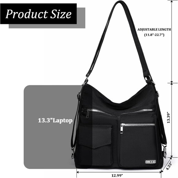 Multipurpose Hobo Purse for Women with Antitheft RFID, Waterproof Nylon Crossbod - Picture 4 of 6